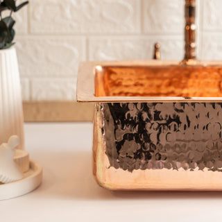 Pure Copper Undermount Kitchen Sink – Handmade Hammered Farmhouse Copper Sink with Drain Cap - Alfiq's Store