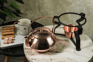 Solid Copper Tea Kettle With Iron Warmer Stand | Handmade Copper Teapot & Housewarming Gift (1.5 Quartz) - Alfiq's Store