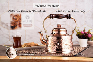 Handmade Engraved Copper Solid Copper Teapot Stovetop, 1.6 Quarts (1.5 Liter) - Alfiq's Store