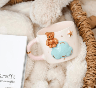 Teddy Bear Dreamland Mug Bear & Cloud Design – Adorable Handcrafted Ceramic Mug For Cozy Moments - Alfiq's Store