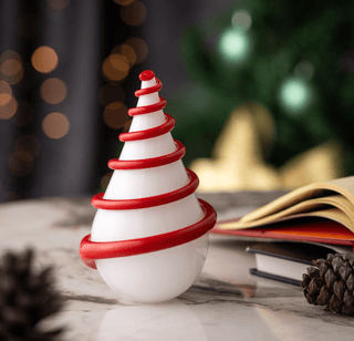 Hand - Blown Glass Christmas Tree Sculpture – New Year White & Red Spiral Design - Alfiq's Store