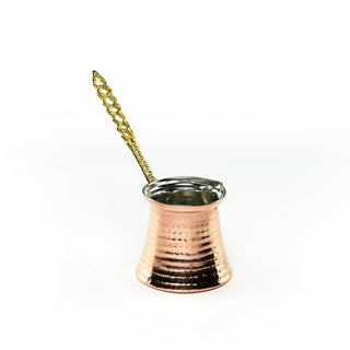 Handmade Copper Turkish Coffee Pot – Hammered Copper Cezve with Ornate Brass Handle - Alfiq's Store