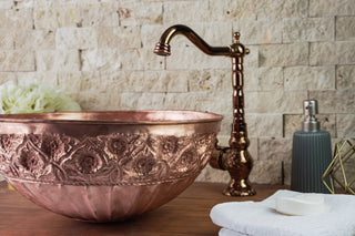 Engraved Copper Vanity Vessel Sink with Floral Design – Handmade Bathroom & Kitchen Bowl - Alfiq's Store