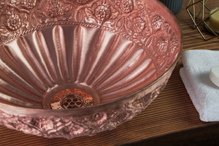 Engraved Copper Vanity Vessel Sink with Floral Design – Handmade Bathroom & Kitchen Bowl - Alfiq's Store