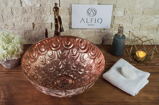Engraved Copper Vanity Vessel Sink with Floral Design – Handmade Bathroom & Kitchen Bowl - Alfiq's Store