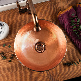 Handcrafted Verdigris Copper Sink – Hammered Green Patina Basin with Copper Drain Cap - Alfiq's Store