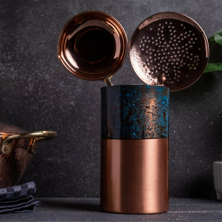 Handcrafted Verdigris Patina Copper Utensil Holder, Rustic Solid Copper Kitchen Organizer & Decorative Vase - Alfiq's Store