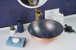 Handmade Blue Copper Bathroom Vessel Sink – Solid Copper with Drain Cap Included - Alfiq's Store
