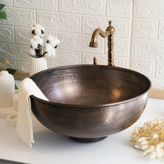 Handmade Dark Copper Vessel Sink - Hammered Solid Copper Bathroom & Kitchen Sink - Drain Cap Included - Alfiq's Store
