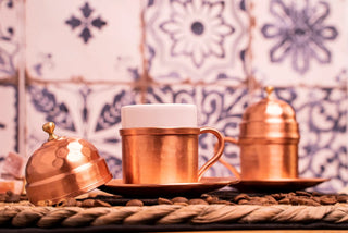 Turkish Copper Coffee Cup Set with Plates & Lids – Handmade 6 - Piece Gift for 2 - Alfiq's Store