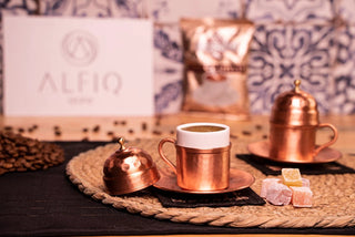 Turkish Copper Coffee Cup Set with Plates & Lids – Handmade 6 - Piece Gift for 2 - Alfiq's Store