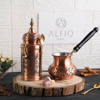 Handmade Copper Coffee Maker Set – Pot, Airtight Container & Brass Spoon - Alfiq's Store