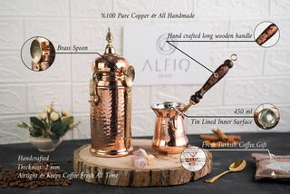 Handmade Copper Coffee Maker Set – Pot, Airtight Container & Brass Spoon - Alfiq's Store
