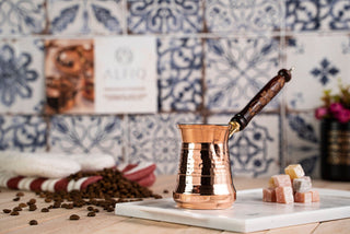Handmade Copper Coffee Pot with Long Wooden Handle – 300ml Turkish Coffee Maker - Alfiq's Store