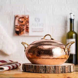 Handmade Solid Copper Cooking Pot with Lid & Brass Handle – Heavy Duty Casserole - Alfiq's Store