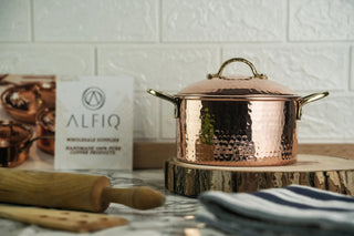 Solid Copper Cookware and Lid Set (Brass Handles) | Handmade Copper Kitchen Utensil - Alfiq's Store