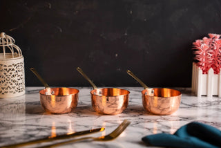 Set of 3 Solid Copper Melting and Serving Pot (3 x 150 ml) | Handmade Hammered 100% Solid Copper Pots Set by ALFIQ - Alfiq's Store