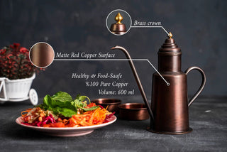 Red Matte Copper Olive Oil Dispenser Jug – 600ml Vintage Pouring Can for Kitchen & Table - Alfiq's Store