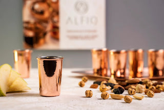 Copper Serving Tray and Cup Set of 7 | Handmade Solid Copper Shot Glasses and Tray Set - Alfiq's Store