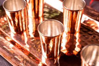 Copper Serving Tray and Cup Set of 7 | Handmade Solid Copper Shot Glasses and Tray Set - Alfiq's Store