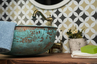 Handmade Green & Blue Patina Copper Sink – Farmhouse Vessel & Drop - In Washbasin - Alfiq's Store