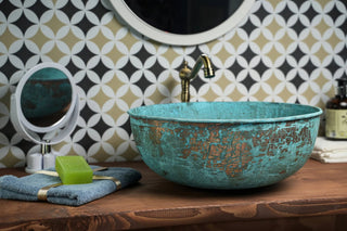 Handmade Green & Blue Patina Copper Sink – Farmhouse Vessel & Drop - In Washbasin - Alfiq's Store