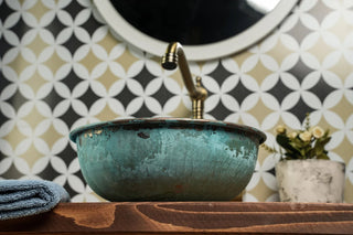 Handmade Green & Blue Patina Copper Sink – Farmhouse Vessel & Drop - In Washbasin - Alfiq's Store