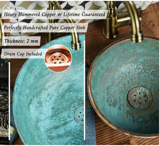Handmade Green & Blue Patina Copper Sink – Farmhouse Vessel & Drop - In Washbasin - Alfiq's Store