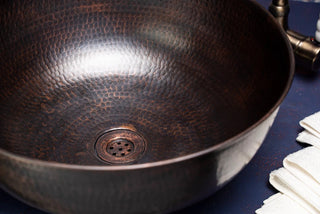 Handmade Dark Copper Kitchen Sink – Farmhouse Vessel Vanity Sink with Drain Included - Alfiq's Store