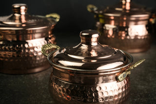 Set of 3 Single - Person Copper Cooking Pots – 850ml Handcrafted Solid Copper Casseroles - Alfiq's Store