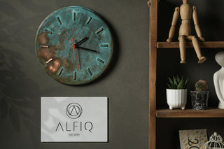 Handmade Green Patina Copper Wall Clock – 270mm Solid Copper Wall Art - Alfiq's Store