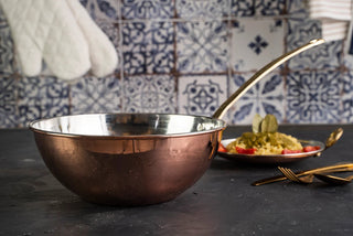 Handmade Copper Wok Pan with Brass Handle – 420mm Stir - Fry Skillet - Alfiq's Store